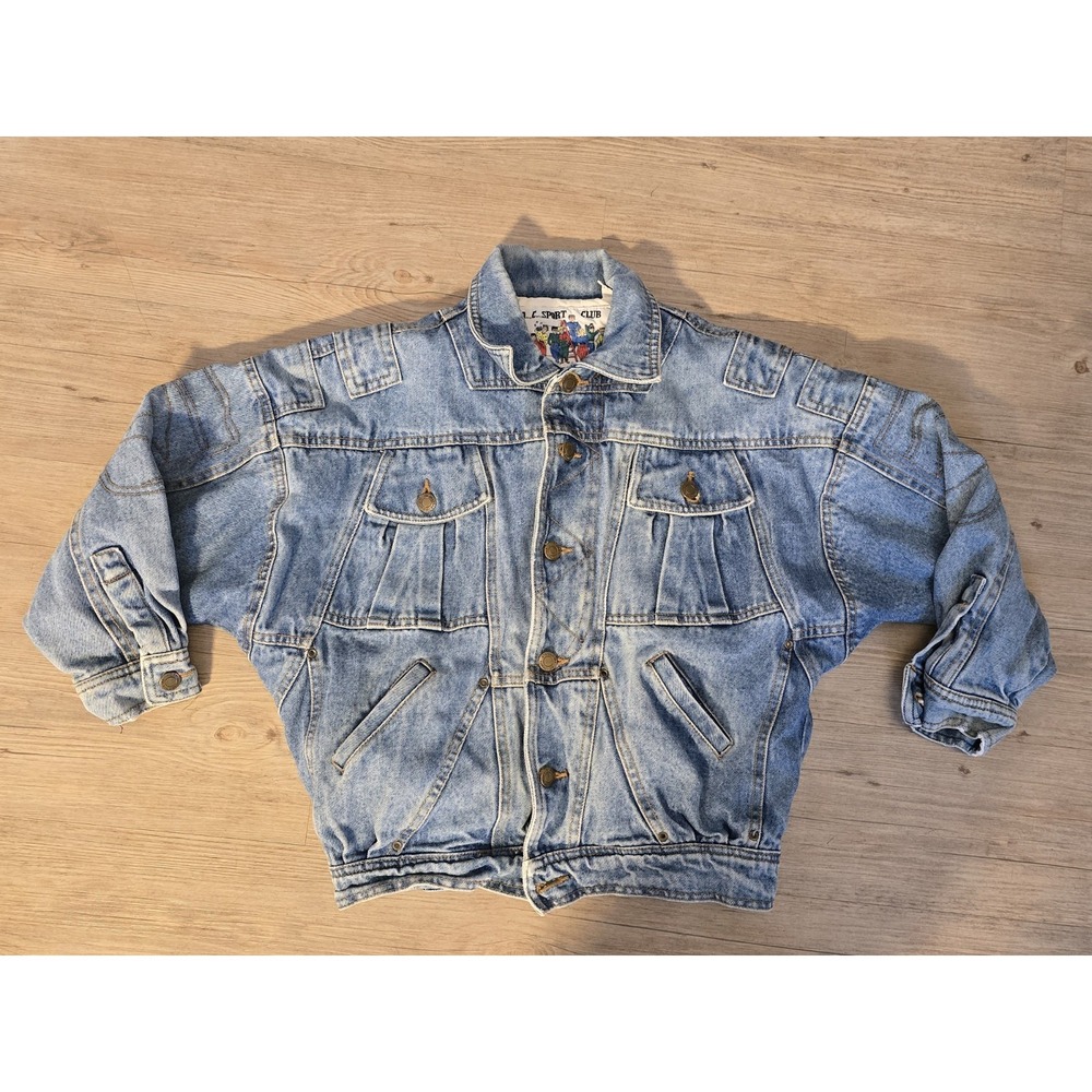 VTG Alley Cats Sports Club Kids 80's Denim Jacket 100% Cotton Size 10